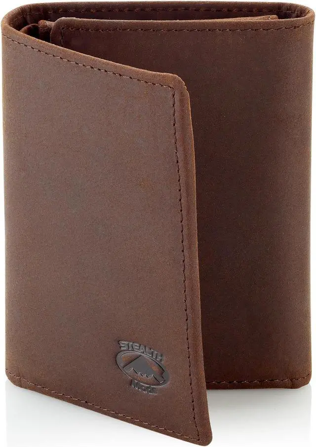 Alt view image 6 of 6 - Stealth Mode Trifold Wallet - RFID Blocking Wallet with Flip ID Holder - Leather Case for Money, Credit Cards - Mens Organizer, Divided Billfold, Identity Protection - Men's Gifts