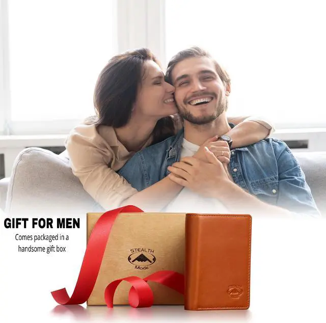 Alt view image 4 of 5 - Stealth Mode Trifold Wallet - RFID Blocking Wallet with Flip ID Holder - Leather Case for Money, Credit Cards - Mens Organizer, Divided Billfold, Identity Protection - Men's Gifts Light Brown