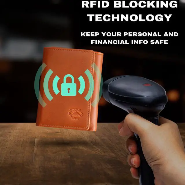 Alt view image 3 of 5 - Stealth Mode Trifold Wallet - RFID Blocking Wallet with Flip ID Holder - Leather Case for Money, Credit Cards - Mens Organizer, Divided Billfold, Identity Protection - Men's Gifts Light Brown