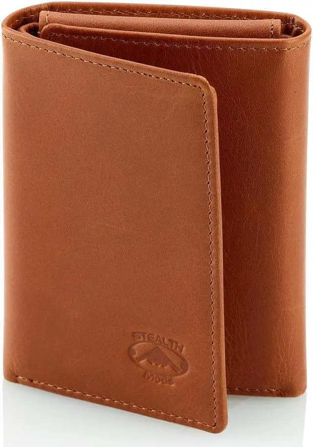 Alt view image 5 of 5 - Stealth Mode Trifold Wallet - RFID Blocking Wallet with Flip ID Holder - Leather Case for Money, Credit Cards - Mens Organizer, Divided Billfold, Identity Protection - Men's Gifts Light Brown