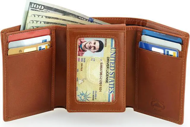 Alt view image 2 of 5 - Stealth Mode Trifold Wallet - RFID Blocking Wallet with Flip ID Holder - Leather Case for Money, Credit Cards - Mens Organizer, Divided Billfold, Identity Protection - Men's Gifts Light Brown