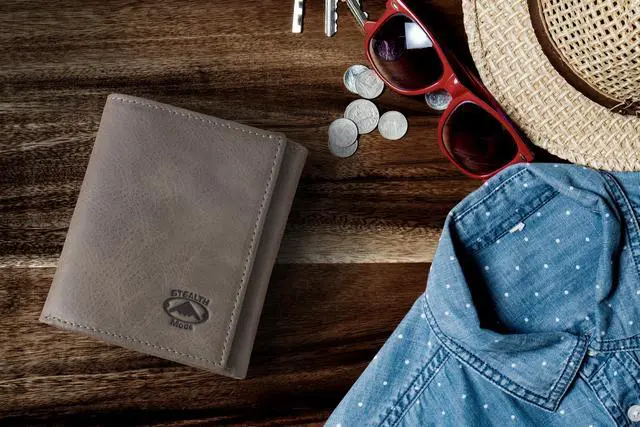 Alt view image 3 of 6 - Stealth Mode Trifold Wallet - RFID Blocking Wallet with Flip ID Holder - Leather Case for Money, Credit Cards - Mens Organizer, Divided Billfold, Identity Protection - Men's Gifts Grey