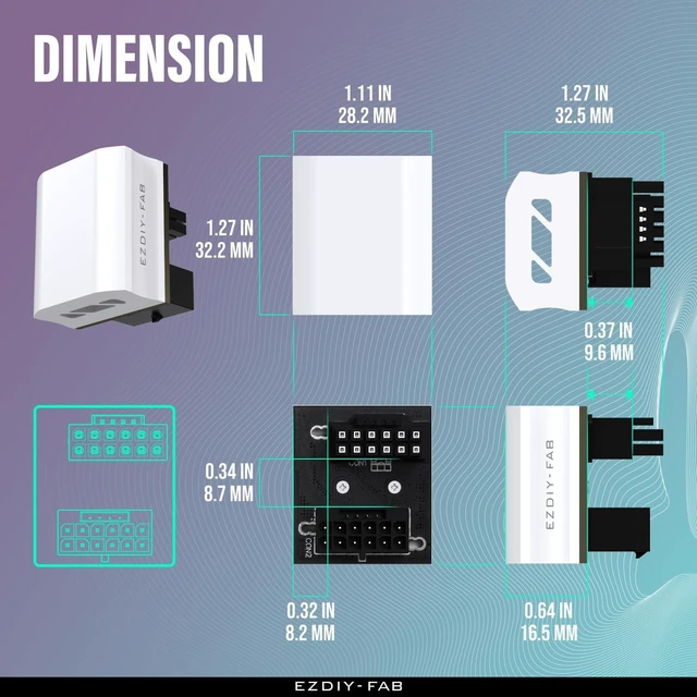 Alt view image 6 of 7 - EZDIY-FAB 12VHPWR 12+4 Pin Angle Connector Power Adapter Slim Type for RTX40' Series Graphics Card - Supports 600W Output - Compatibility with RTX4090, 4080, 4070ti - 180-Degree STD Type - White - OEM
