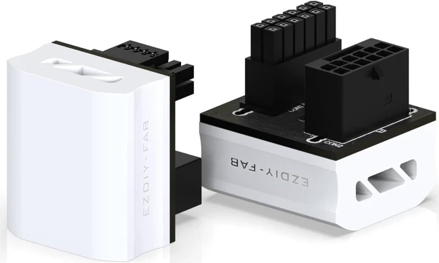 Main image of EZDIY-FAB 12VHPWR 12+4 Pin Angle Connector Power Adapter Slim Type for RTX40' Series Graphics Card - Supports 600W Output - Compatibility with RTX4090, 4080, 4070ti - 180-Degree STD Type - White - OEM