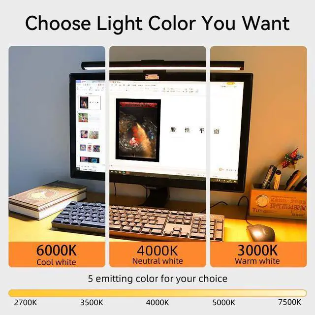 Alt view image 3 of 7 - Display Hanging Lamp Musical Rhythm Eyes Protection Learning Desk Lamp Home PC Computer LED Gaming Monitor Light Bar
