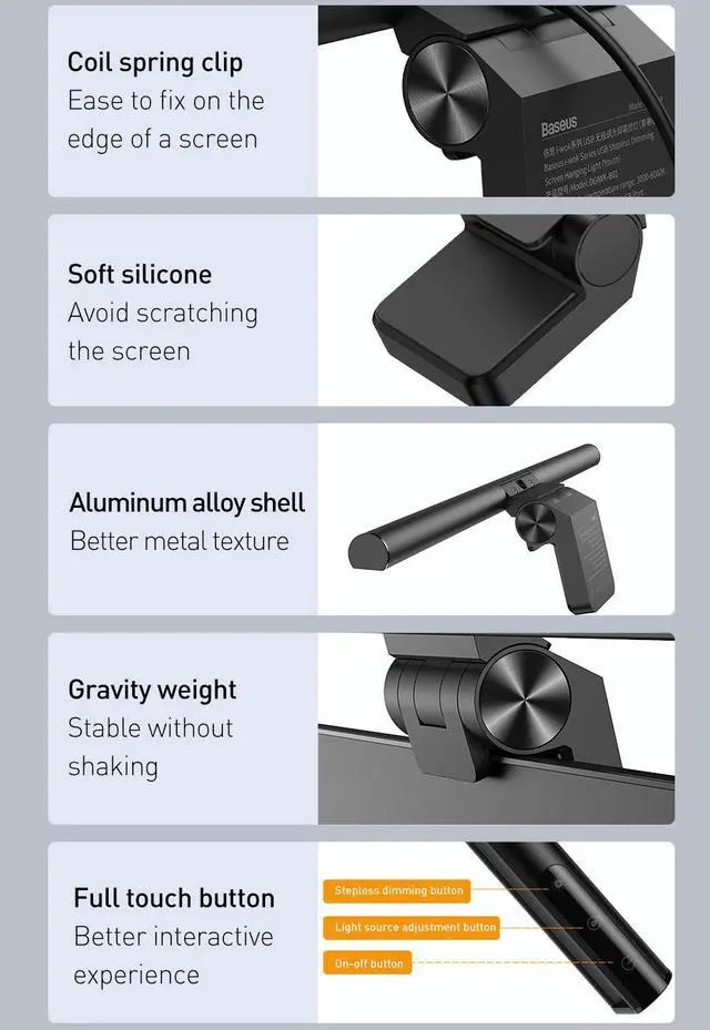 Alt view image 6 of 7 - Computer Light Desk Lamp Screen Light Laptop USB Lamp Hanging Light Table Lamp Monitor Light For Study Reading Light