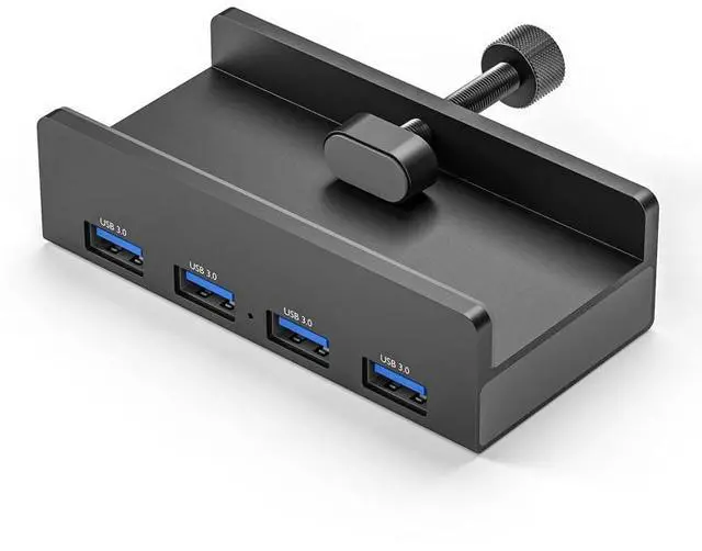 Main image of RAMAHP USB 3.0 Hub, USB Hub Clamp, Aluminum 4-Port USB Splitter with Extra Power Supply Port, Desktop Powered USB Hub for Monitors/Desks 4 USB Black