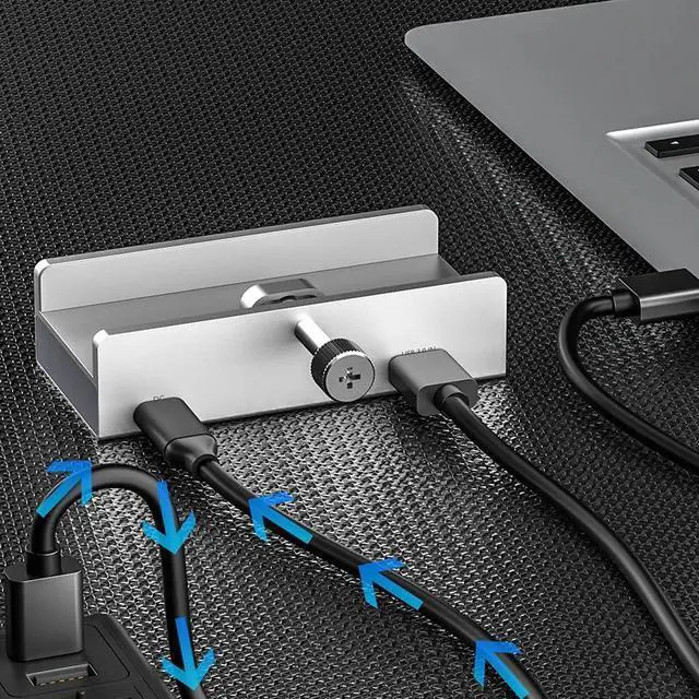 Alt view image 2 of 5 - RAMAHP USB 3.0 Hub, USB Hub Clamp, Aluminum 4-Port USB Splitter with Extra Power Supply Port, Desktop Powered USB Hub for Monitors/Desks 4 USB Black