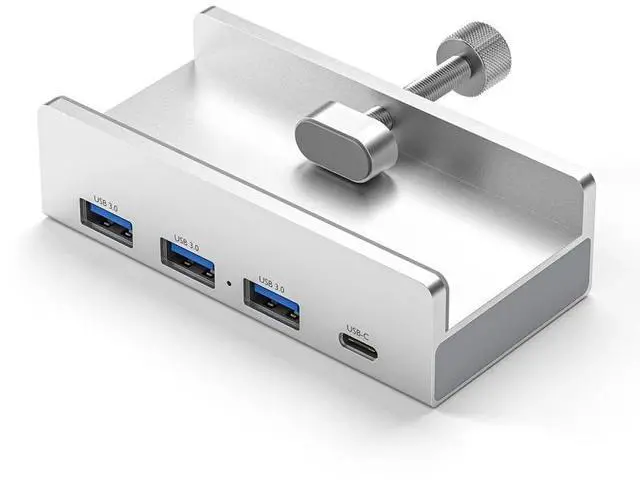 Main image of RAMAHP USB 3.0 Hub, USB Hub Clamp, Aluminum 4-Port USB Splitter with Extra Power Supply Port, Desktop Powered USB Hub for Monitors/Desks 3USB 1TYPE C Silver