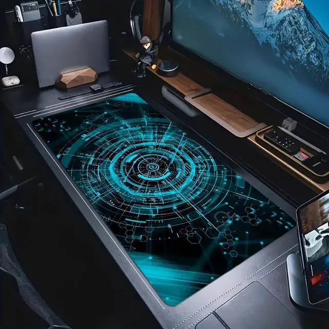 Alt view image 3 of 6 - RAMAHP Gaming Mouse Pad Large Keyboard Pad 23.6 x 11.8in Cyberpunk Geared Machinery Mouse Pad for Keyboard with Anti-Slip Rubber Base, Extended Desk Pad Keyboard Pad Mouse Mat Green