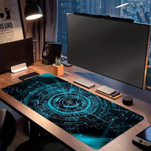 Alt view image 2 of 6 - RAMAHP Gaming Mouse Pad Large Keyboard Pad 23.6 x 11.8in Cyberpunk Geared Machinery Mouse Pad for Keyboard with Anti-Slip Rubber Base, Extended Desk Pad Keyboard Pad Mouse Mat Green