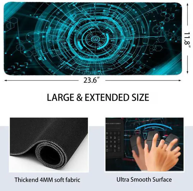 Alt view image 6 of 6 - RAMAHP Gaming Mouse Pad Large Keyboard Pad 23.6 x 11.8in Cyberpunk Geared Machinery Mouse Pad for Keyboard with Anti-Slip Rubber Base, Extended Desk Pad Keyboard Pad Mouse Mat Green