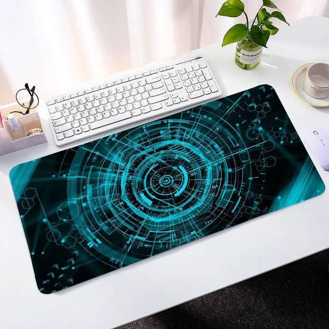 Alt view image 5 of 6 - RAMAHP Gaming Mouse Pad Large Keyboard Pad 23.6 x 11.8in Cyberpunk Geared Machinery Mouse Pad for Keyboard with Anti-Slip Rubber Base, Extended Desk Pad Keyboard Pad Mouse Mat Green