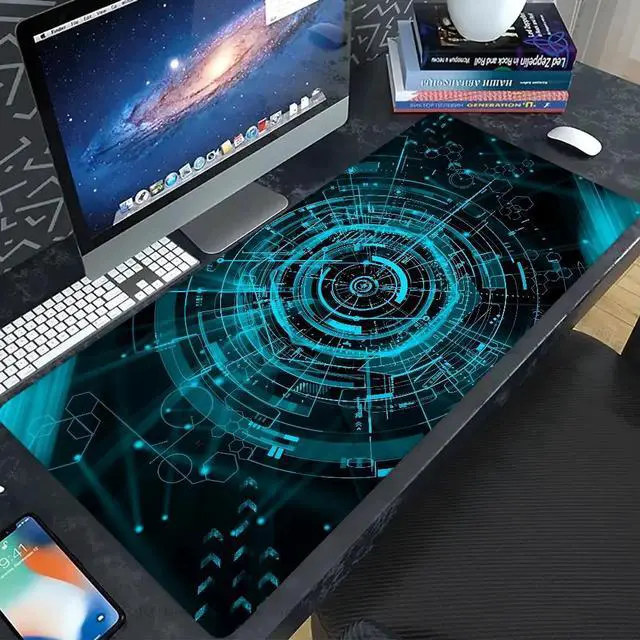 Alt view image 4 of 6 - RAMAHP Gaming Mouse Pad Large Keyboard Pad 23.6 x 11.8in Cyberpunk Geared Machinery Mouse Pad for Keyboard with Anti-Slip Rubber Base, Extended Desk Pad Keyboard Pad Mouse Mat Green