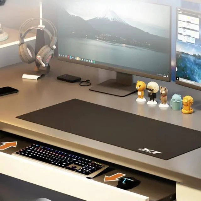 Alt view image 3 of 7 - Baycheer Black and White Desk with Keyboard Tray 55 INCH Computer Desk Gaming Desk for Home Office Study Desk with Monitor Shelf Industrial PC Desk Studio Desk with 4 Drawers and CPU Storage