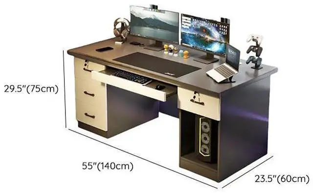Alt view image 2 of 7 - Baycheer Black and White Desk with Keyboard Tray 55 INCH Computer Desk Gaming Desk for Home Office Study Desk with Monitor Shelf Industrial PC Desk Studio Desk with 4 Drawers and CPU Storage