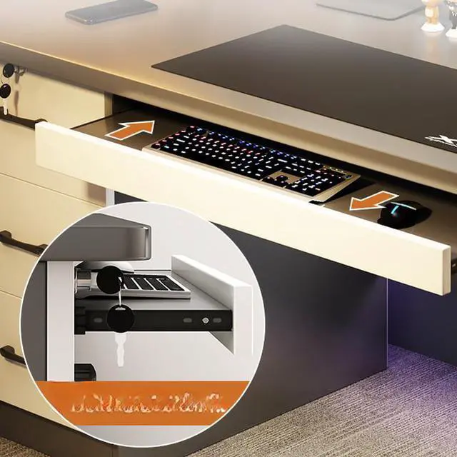 Alt view image 6 of 7 - Baycheer Black and White Desk with Keyboard Tray 55 INCH Computer Desk Gaming Desk for Home Office Study Desk with Monitor Shelf Industrial PC Desk Studio Desk with 4 Drawers and CPU Storage