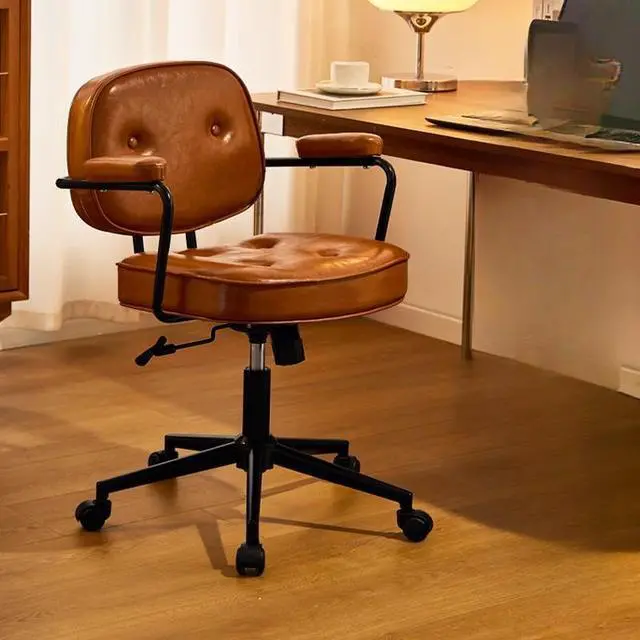 Alt view image 7 of 7 - Baycheer Brown Leather Reclining Function Desk Chair Office Chair with Mid Back Support Armrest Adjustable-Height 360° Swivel Rolling Task Chair Home Office Modern Vanity Chair