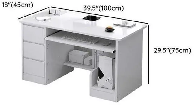 Alt view image 2 of 3 - Baycheer Advanced 39'' Computer Work Desk Gaming Desk with Keyboard Tray 3 Drawers White Desk Study Writing Table Simple PC Desk with Side Storage and CPU Stand, Desk for Bedroom