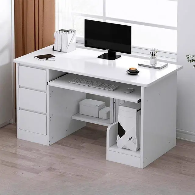 Alt view image 3 of 3 - Baycheer Advanced 39'' Computer Work Desk Gaming Desk with Keyboard Tray 3 Drawers White Desk Study Writing Table Simple PC Desk with Side Storage and CPU Stand, Desk for Bedroom