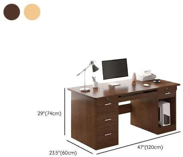 Alt view image 2 of 7 - Baycheer 47'' Office Computer Desk with Keyboard Tray Study Writing Table Workstation Simple Gaming Desk Rustic Natural Timber with Lockable Drawer and CPU Stand