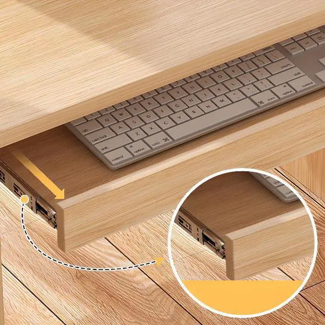 Alt view image 3 of 7 - Baycheer 47'' Office Computer Desk with Keyboard Tray Study Writing Table Workstation Simple Gaming Desk Rustic Natural Timber with Lockable Drawer and CPU Stand