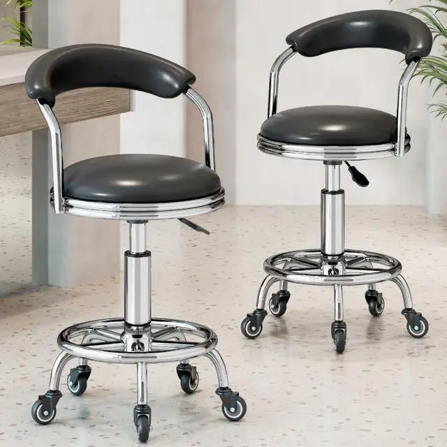 Alt view image 7 of 7 - Baycheer 35''H Precision Extended Height Swivel Stool w/Adjustable Height Swivel Task Chair Lab Stool Medical Stools Soft-Touch Leather, Black