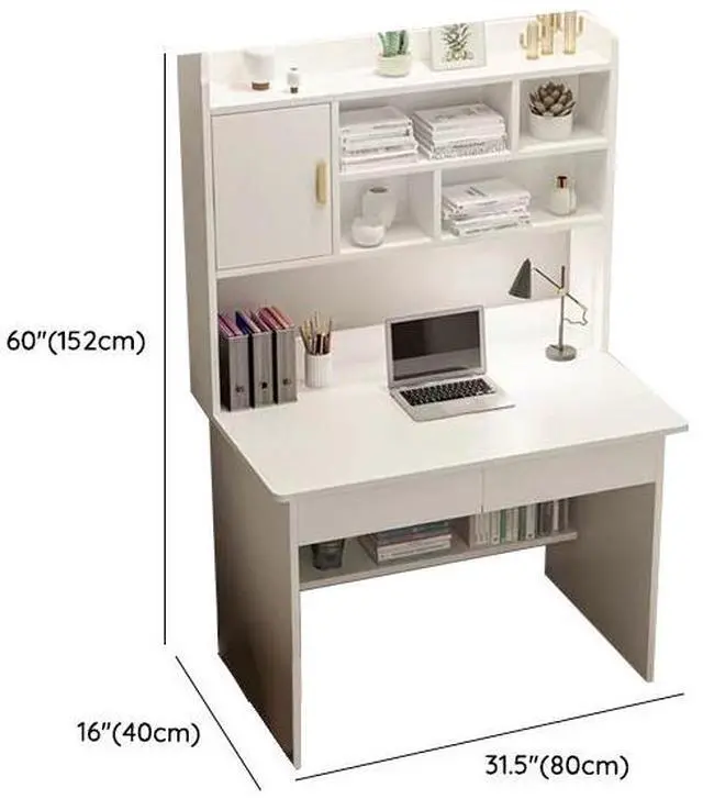 Alt view image 2 of 4 - Baycheer Desk with Hutch Heavy Duty Computer Desk with 5-Cubby Hutch,Storage Shelves Bookshelves Home PC Desk with Bookshelf, Study Writing Table, PC Desk Workstation for Bedroom 31.5"
