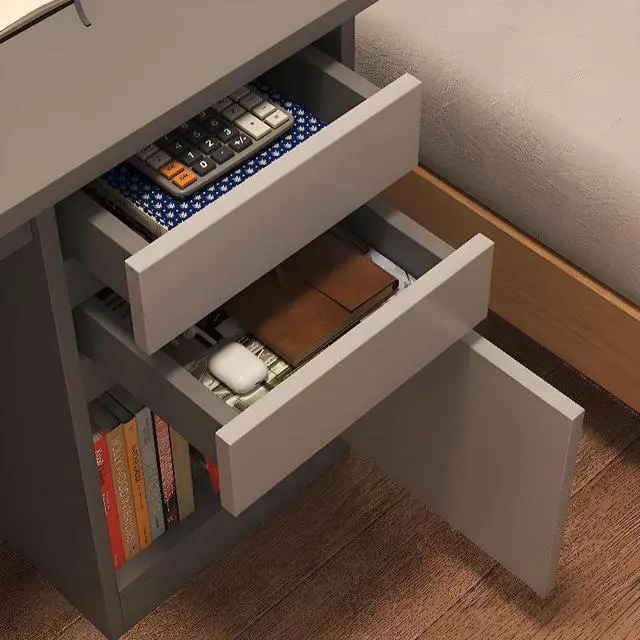 Alt view image 3 of 6 - Baycheer 39'' Desk with 3 Drawers Home Office Gray Computer Desk with 5-Cubby Hutch Storage Shelves Bookshelves, Easy Assemble