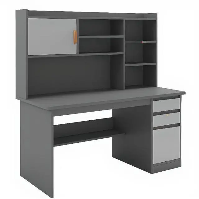 Alt view image 6 of 6 - Baycheer 39'' Desk with 3 Drawers Home Office Gray Computer Desk with 5-Cubby Hutch Storage Shelves Bookshelves, Easy Assemble