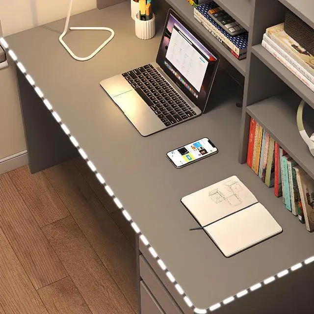 Alt view image 5 of 6 - Baycheer 39'' Desk with 3 Drawers Home Office Gray Computer Desk with 5-Cubby Hutch Storage Shelves Bookshelves, Easy Assemble