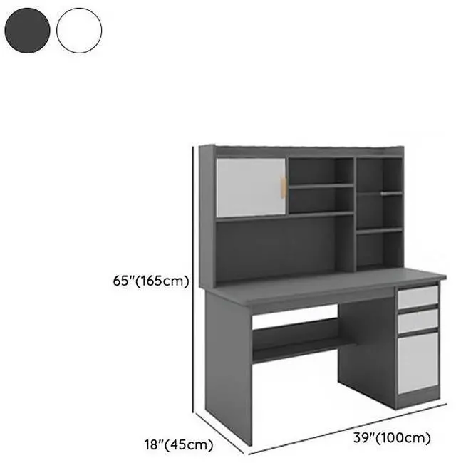 Alt view image 2 of 6 - Baycheer 39'' Desk with 3 Drawers Home Office Gray Computer Desk with 5-Cubby Hutch Storage Shelves Bookshelves, Easy Assemble