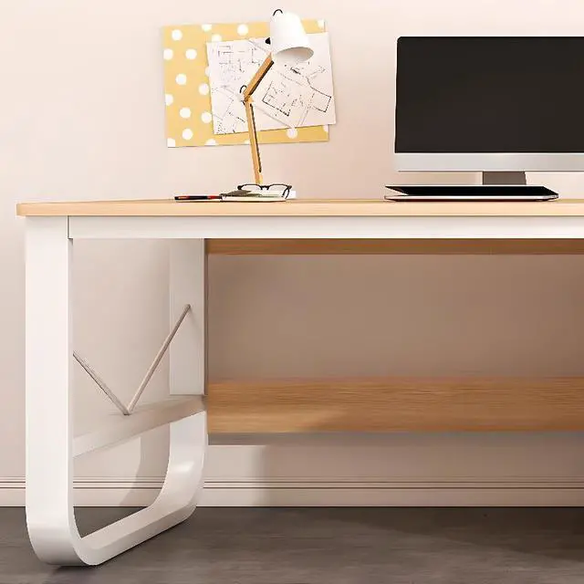 Alt view image 6 of 7 - Baycheer 2-Person Home Office Desk 79" Extra Long Gaming Desk Computer Desk, Double Workstation for Home Office, Work Desk for Two People (Natural)