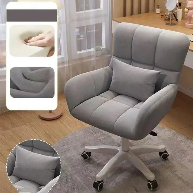 Alt view image 2 of 3 - Baycheer Home Office Chair with Fixed Arms,Height Adjustable Swivel Office Chairs Desk Chair,Modern Flannel Conference Chair with Wheels, Comfortable Computer Gaming Chair with Pillow Gray