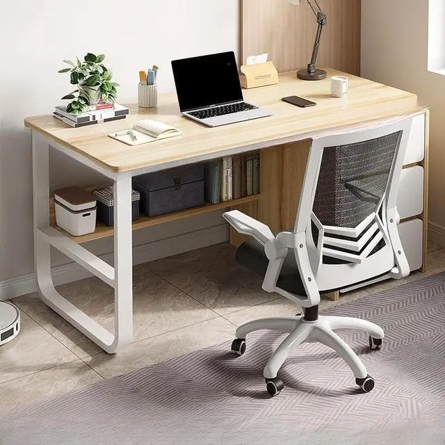 Alt view image 4 of 4 - Baycheer Wood Desk with 3 Drawers Office Desk Gaming Desk Modern Simple Study Writing Table for Home PC Desk with Storage Shelf 55"