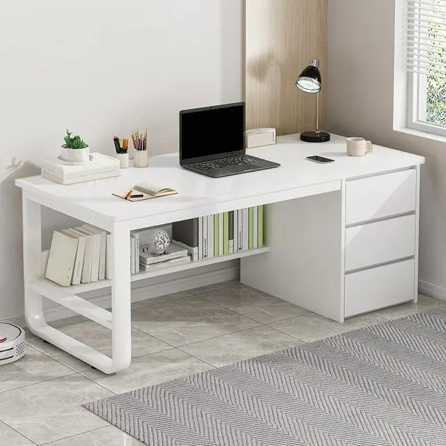 Main image of Baycheer Modern Computer Desk Home Office Desk Writing Desk with Storage Shelf Gaming Desk with 3 Drawers Ideal for Study, Writing, PC Work, and Gaming