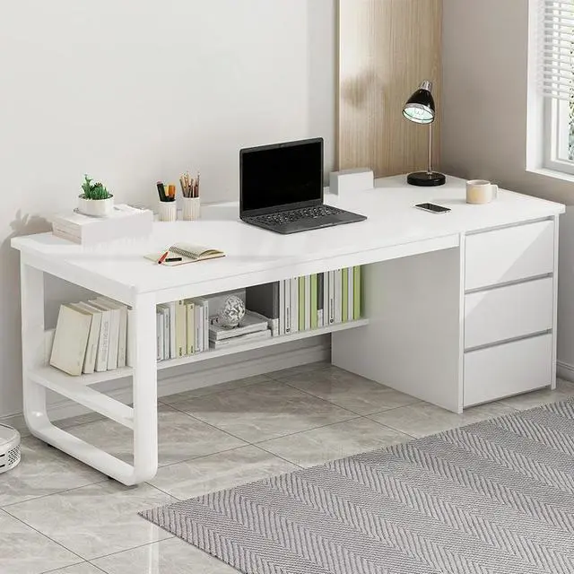 Main image of Baycheer Modern Computer Desk Home Office Desk Writing Desk with Storage Shelf Gaming Desk with 3 Drawers Ideal for Study, Writing, PC Work, and Gaming 55"