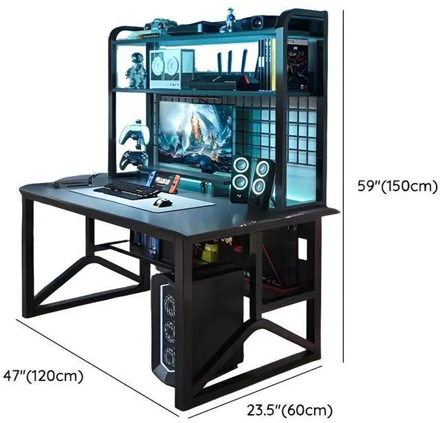 Alt view image 2 of 7 - Baycheer 47'' Gaming Desk Computer Desk with Storage Shelves and Large PC Gamer Desk Workstation for Home Office, Gaming Table Gridding Included for Bedroom, Black