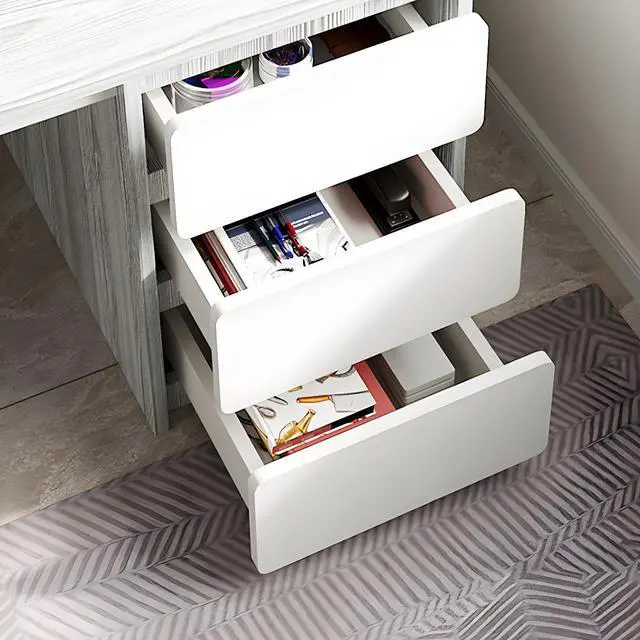 Alt view image 4 of 4 - Baycheer Computer Gaming Desk with 3 Drawers and 3-Tier Storage Shelves  Modern Writing Desk with Bookshelf, Student Desk for Bedroom, Simple Work Desk for Home Office