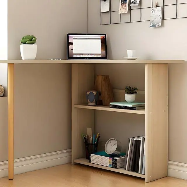 Alt view image 2 of 4 - Baycheer Corner Computer Desk, Space-Saving Triangular Writing Desk with 2 Storage Shelves & Cable Holes Multi-Functional Console Table for Small Space in Home Office, Living Room, Bedroom (Natural)