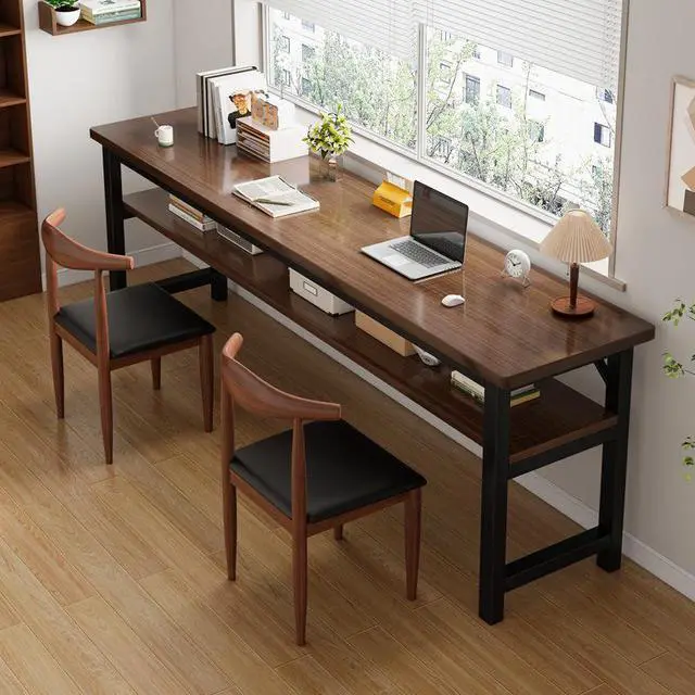 Alt view image 6 of 6 - Baycheer Large Computer Desk - 63 Inch Home Office Desk Study Student Writing Table Gaming Desk Wood Modern Simple Table with Storage Shelves,Brown