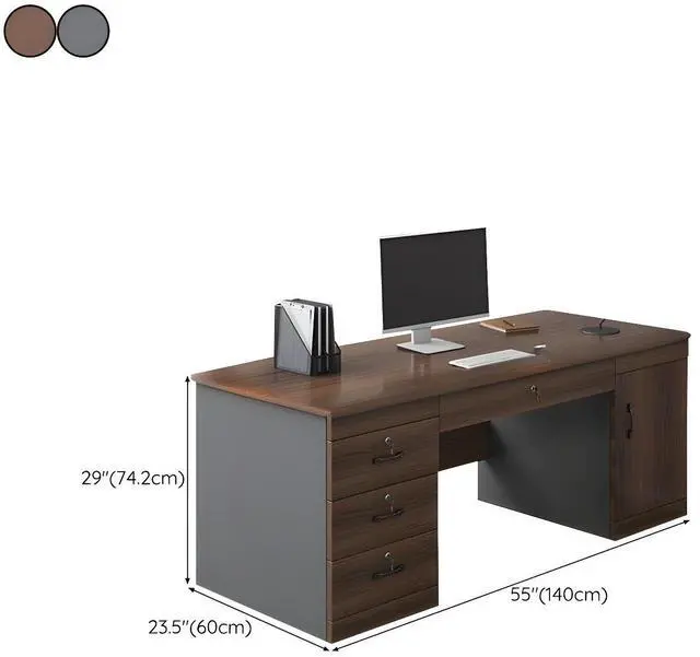 Alt view image 2 of 6 - Baycheer 55 Inch Farmhouse Executive Desk with 4 Locking Drawers and Storage Cabinet, Rustic Industrial Business Furniture Desk Workstation for Home Office,Brown