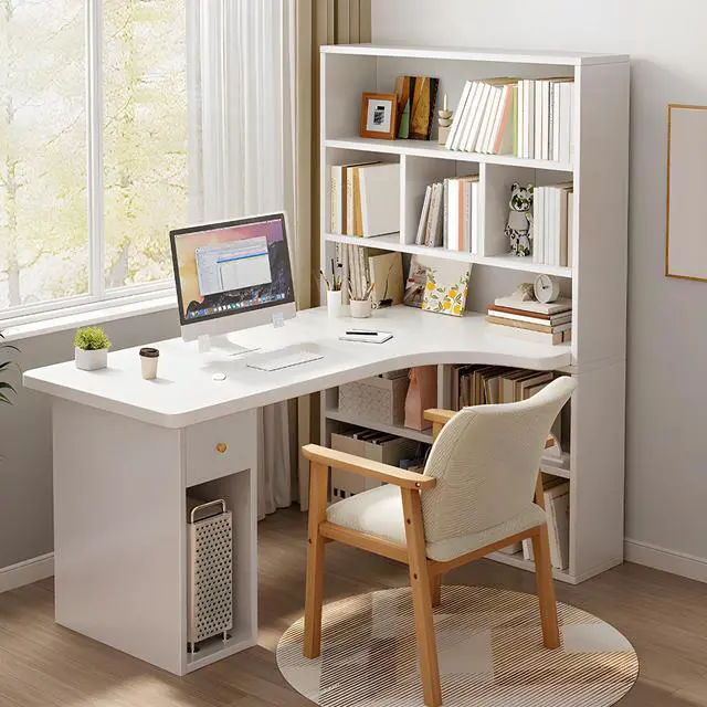 Main image of Baycheer 47'' L Shape Computer Office Desk L Shaped Corner Desk with Storage Shelves ,CPU Storage and Drawer for Home Office, Gaming Desk, L Desk,White