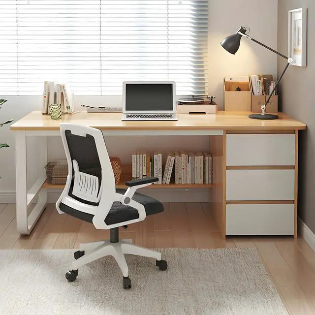 Main image of Baycheer Wood Desk with 3 Drawers and Storage Shelf, Home Office Writing Desk, Modern Executive Desk, Laptop PC Gaming Desk, Computer Workstation for Bedroom, Study Room, Office 47"