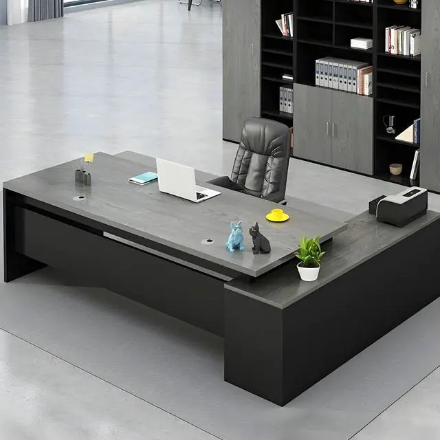 Main image of Baycheer L-Shaped Computer Desk with File Cabinet, 55 Inch Large Executive Office Desk with Shelves, Industrial Business Furniture Desk Workstation for Home Office (Black&Grey)