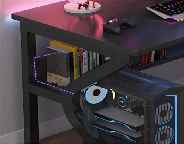Alt view image 5 of 7 - Baycheer Modern Simple Style Gaming Desk K-Shaped Computer Desk PC Computer Table Home Office Desk Ergonomic Gamer Workstation with Storage Shelves,Black