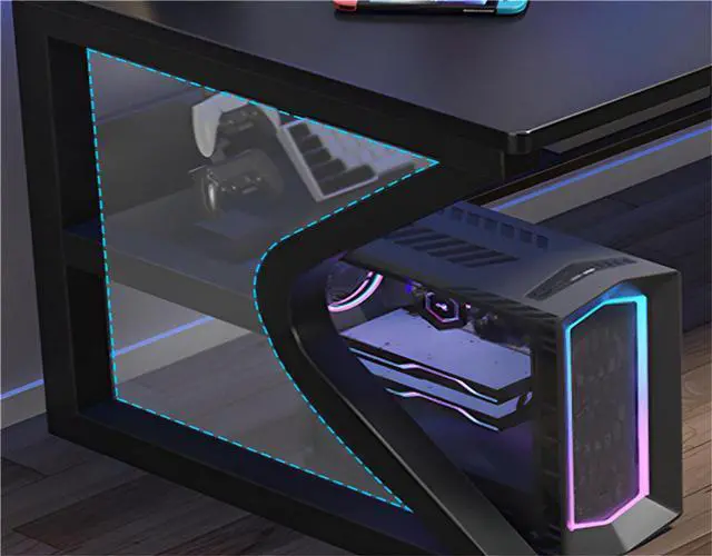 Alt view image 7 of 7 - Baycheer Modern Simple Style Gaming Desk K-Shaped Computer Desk PC Computer Table Home Office Desk Ergonomic Gamer Workstation with Storage Shelves,Black