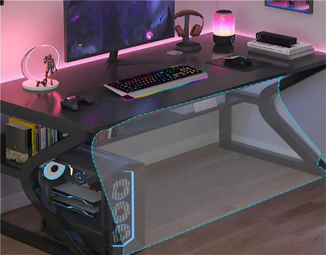 Alt view image 6 of 7 - Baycheer Modern Simple Style Gaming Desk K-Shaped Computer Desk PC Computer Table Home Office Desk Ergonomic Gamer Workstation with Storage Shelves,Black