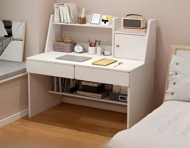 Main image of Baycheer 39'' White Computer Desk with Hutch Writing Desk Workstation with Bookshelf and 2 Drawers Modern Compact Office Desk for Bedroom, Study, Home, Office