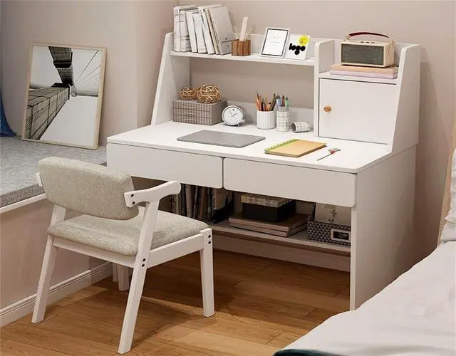 Alt view image 7 of 7 - Baycheer 39'' White Computer Desk with Hutch Writing Desk Workstation with Bookshelf and 2 Drawers Modern Compact Office Desk for Bedroom, Study, Home, Office